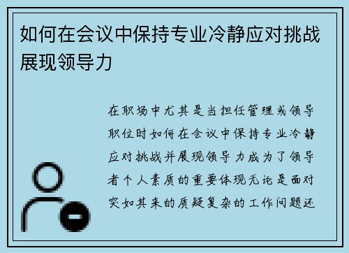 如何在会议中保持专业冷静应对挑战展现领导力